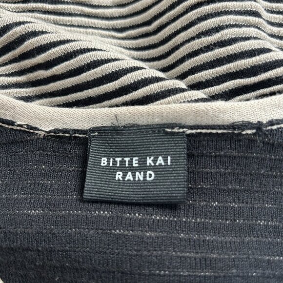 Bitte Kai Rand Womens Black Striped Knit V-Neck Sweater Top Long Sleeve Pullover - Picture 3 of 7